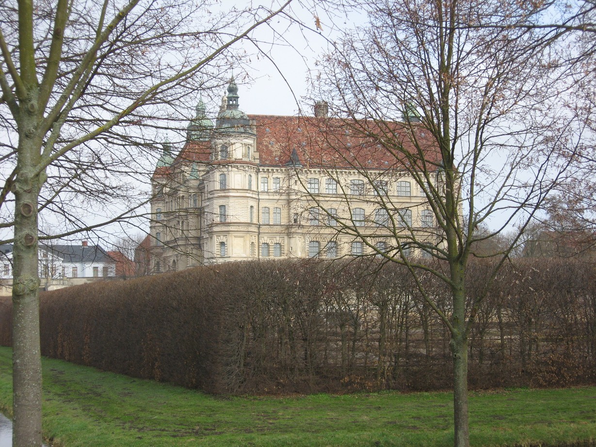 Das Schloss 

von Güstrow durch die Bäume fotografiert